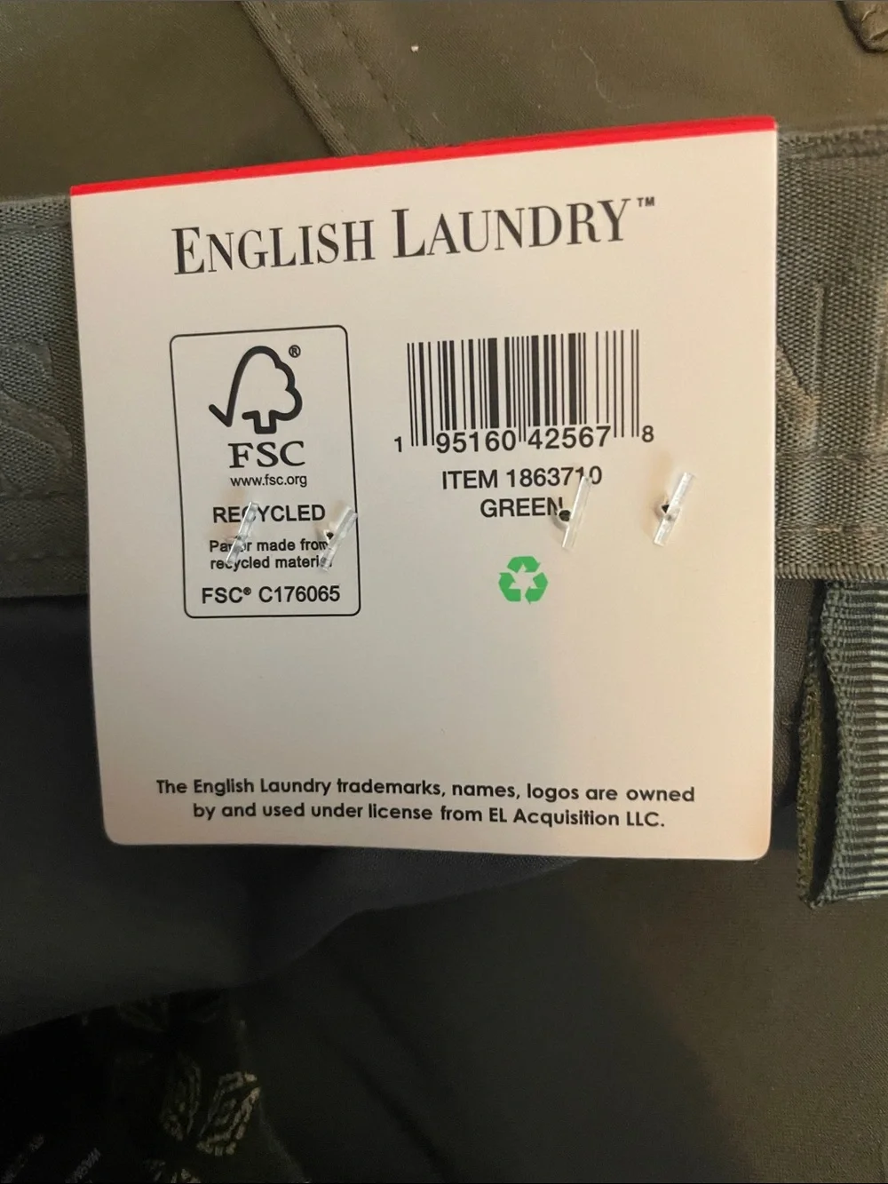 English Laundry Men's Olive Straight Jeans 5 pockets! NWT